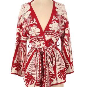 NWOT Farm Rio Red Palm cardigan sweater-XS